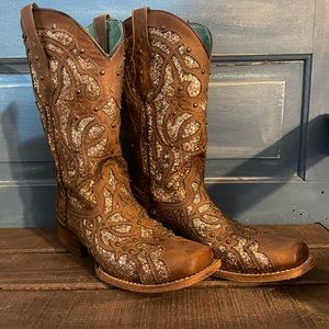 Corral Women's Glitter Inlay Square Toe Cowboy Boots (size 10)